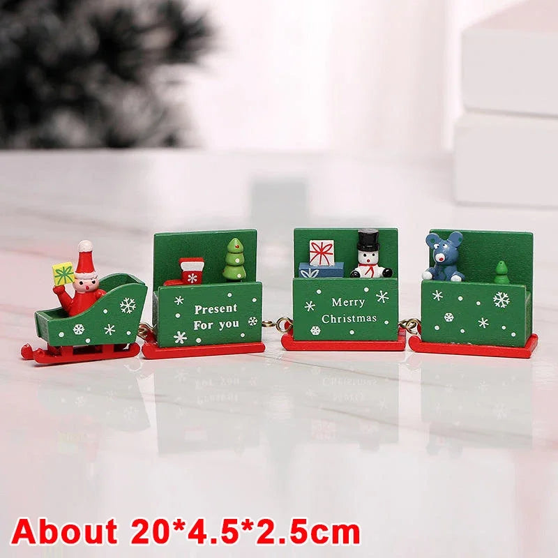 Wooden Train Christmas Ornaments Santa Cake Decoration Merry Christmas Gift for Kids Christmas New Year Party Table Decoration Kids Gifts Toys Children Decoration