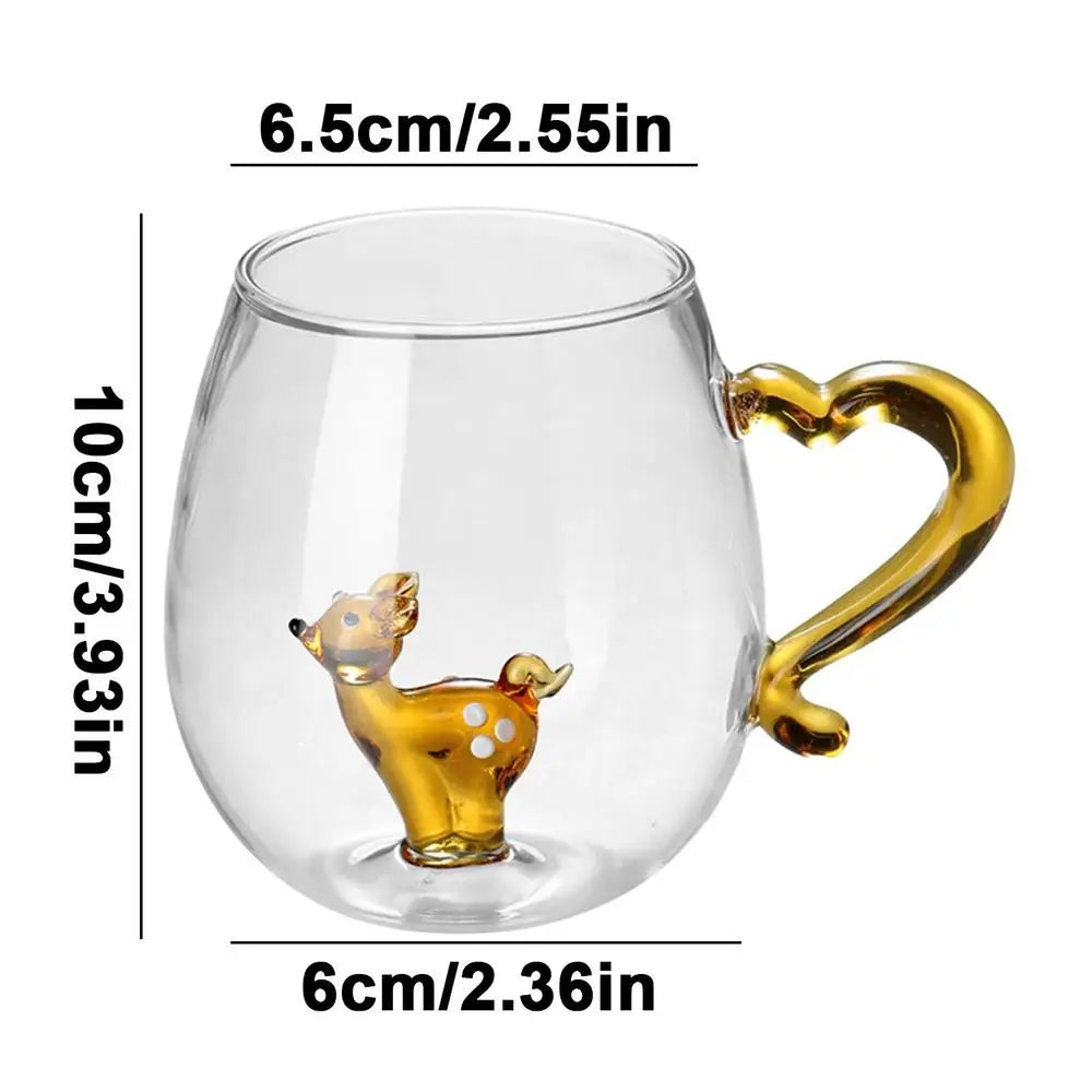 3D Animal Glass Cup Christmas Mug Animal Inside Glass Christmas Drinking Glasses Cartoon Glass Coffee Mug Christmas Gift New Year Mug Unique Drinkware