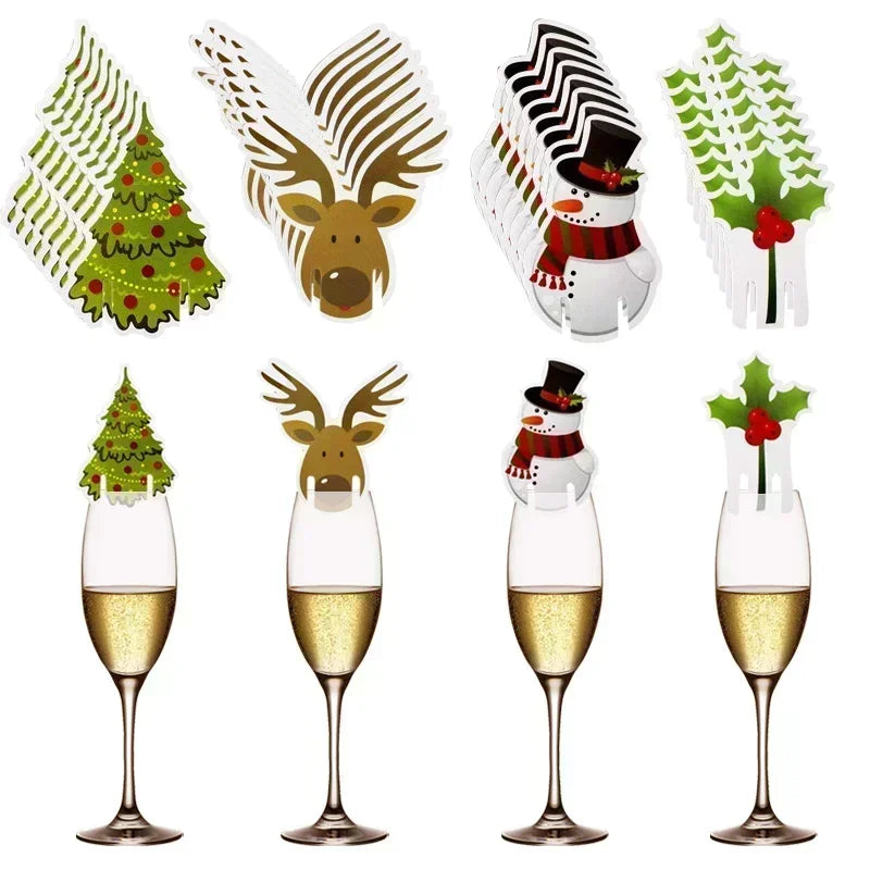 Christmas Cup Card Santa Hat Wine Glass Decor Ornaments New Year Gift Christmas Decorations