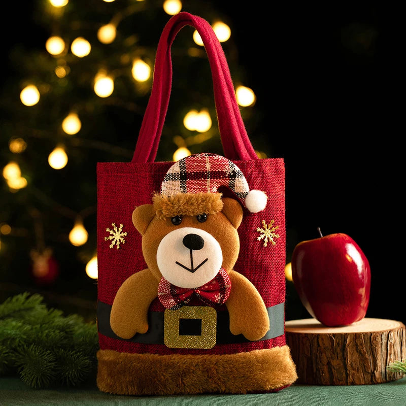 Christmas Gift Bag Linen Cloth New Year Children's Candy Handbag Christmas Eve Apple Storage Bag Xmas Santa Claus Christmas Accessories