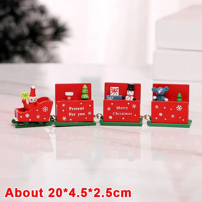 Wooden Train Christmas Ornaments Santa Cake Decoration Merry Christmas Gift for Kids Christmas New Year Party Table Decoration Kids Gifts Toys Children Decoration