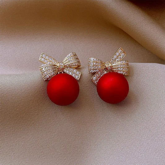 Red Earrings Christmas Earrings Bow knot Drop Earrings for Women Red Pearl Earring Christmas Party Earrings Christmas Jewellery Gift set