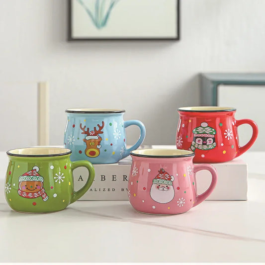 Cute Ceramic Christmas Mousse Mug Santa Coffee Cups for Kids Xmas Gift Household Cartoon Tea Coffee Breakfast Milk Baking Dessert Candy Drinks Christmas Gift for Kids