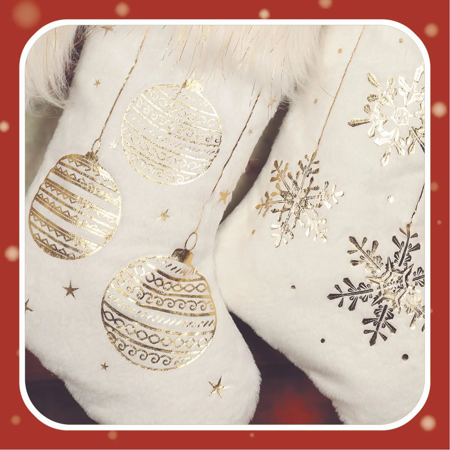 Large White Christmas Stockings Plush Socks Gifts Candy Bag Xmas Tree Pocket Hanging Ornament New Year Christmas Decorations