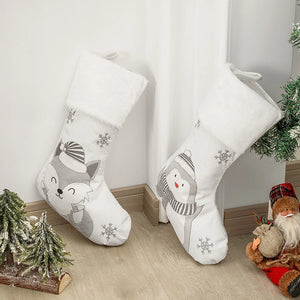 Christmas Stockings Snowman Fox Stockings Christmas Ornaments White Plush Candy Socks Gift Bags Christmas Tree Fireplace Decoration