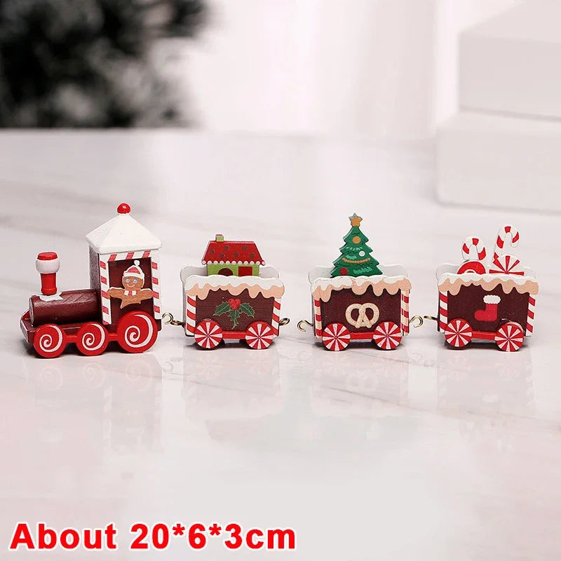 Wooden Train Christmas Ornaments Santa Cake Decoration Merry Christmas Gift for Kids Christmas New Year Party Table Decoration Kids Gifts Toys Children Decoration