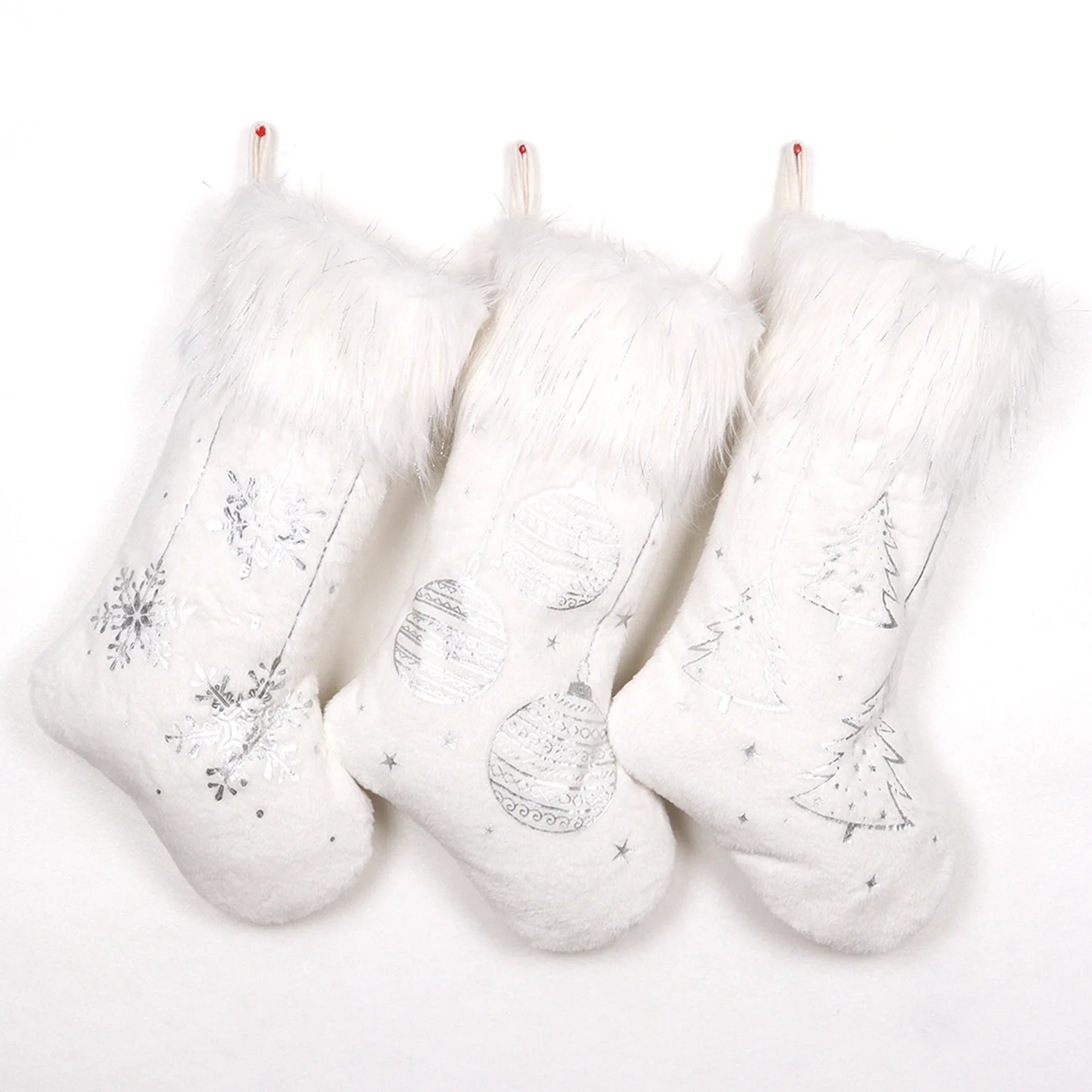 Large White Christmas Stockings Plush Socks Gifts Candy Bag Xmas Tree Pocket Hanging Ornament New Year Christmas Decorations