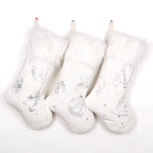 Large White Christmas Stockings Plush Socks Gifts Candy Bag Xmas Tree Pocket Hanging Ornament New Year Christmas Decorations