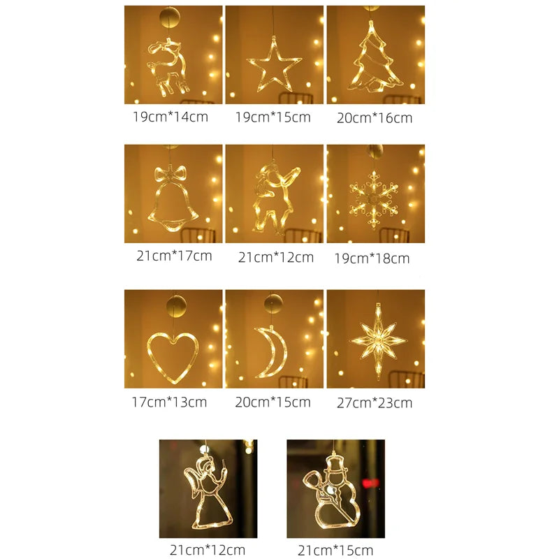 Christmas LED Lights Bell Snowman Star Holiday Window Decoration Battery Powered Hanging Lamp for Home Christmas Decoration