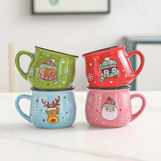 Cute Ceramic Christmas Mousse Mug Santa Coffee Cups for Kids Xmas Gift Household Cartoon Tea Coffee Breakfast Milk Baking Dessert Candy Drinks Christmas Gift for Kids